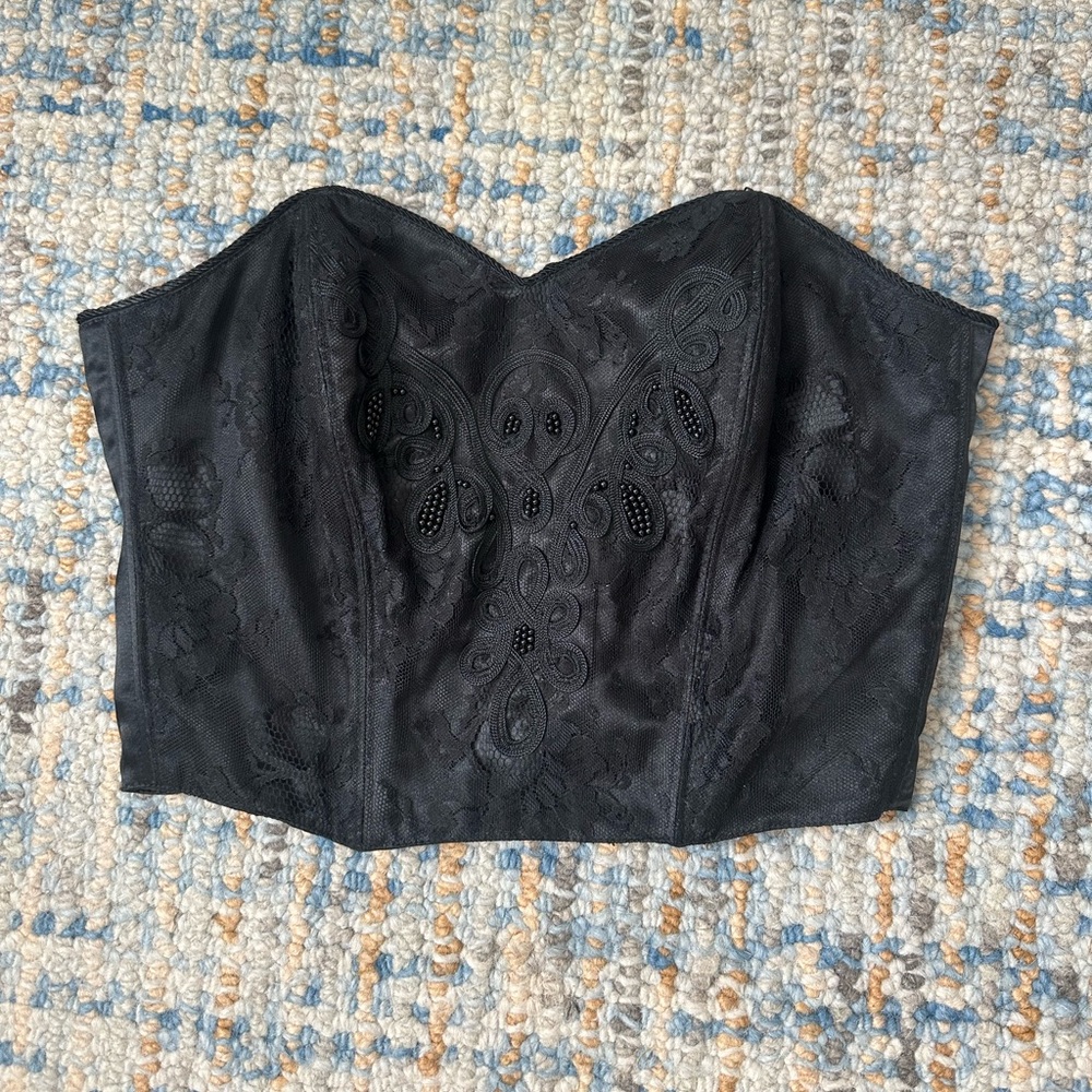 Vintage Gold Crown Victoria's Secret Black Corset Top